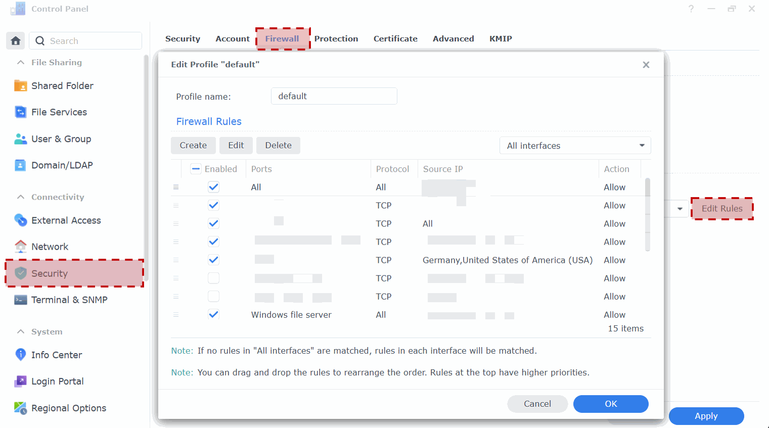 Firewall rule configuration