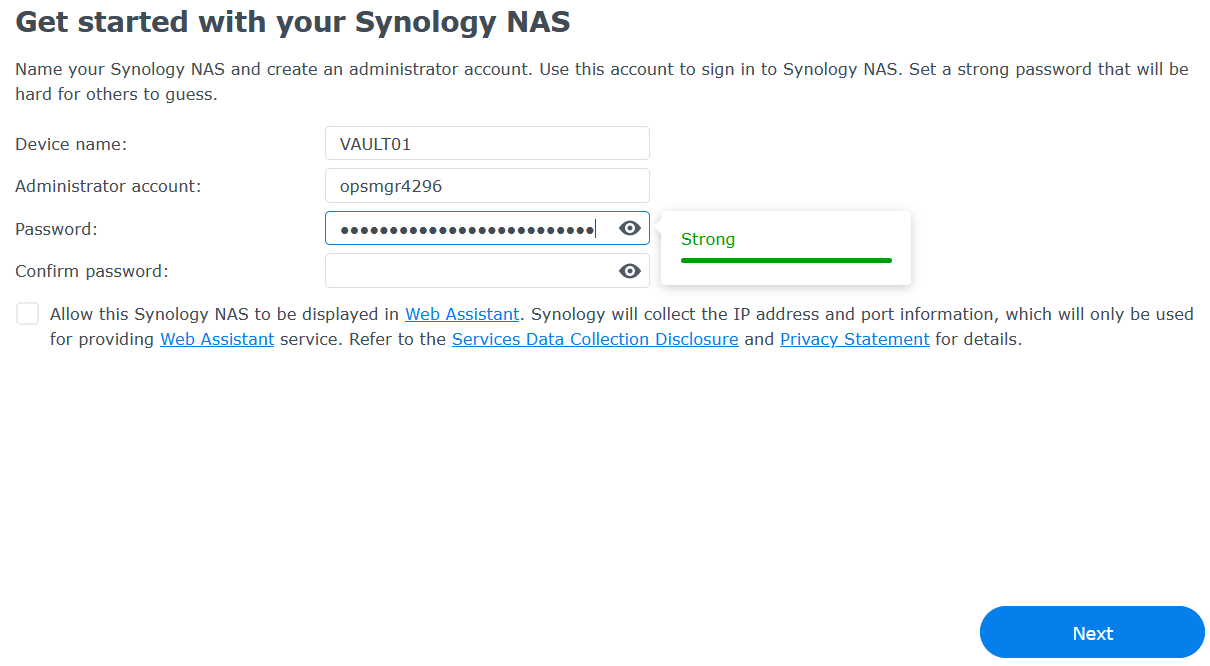 Initial administrator password setup