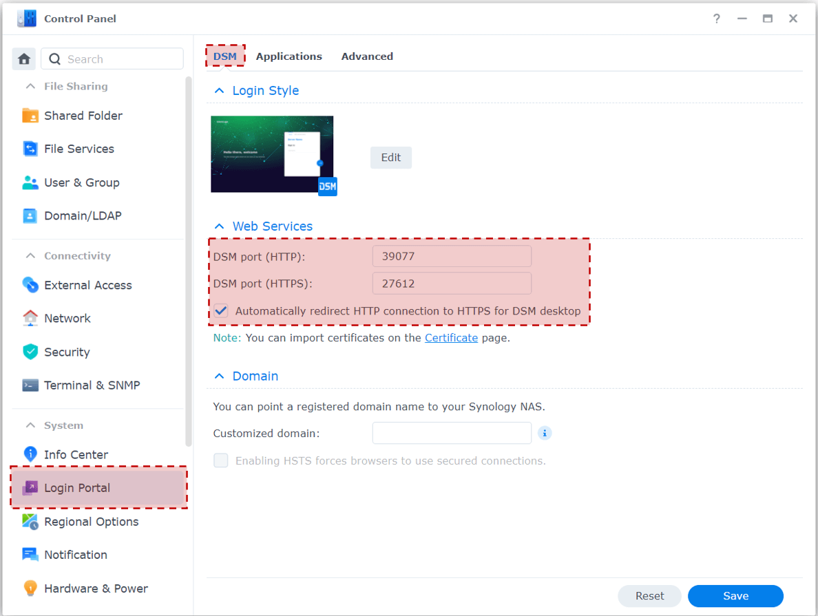 Login portal settings