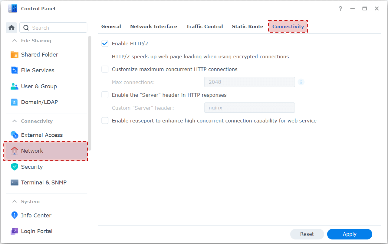 Network connectivity settings