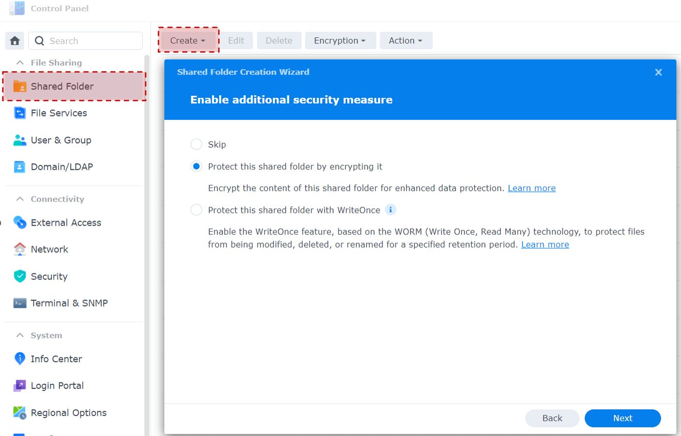 Enabling AES-256 shared folder encryption